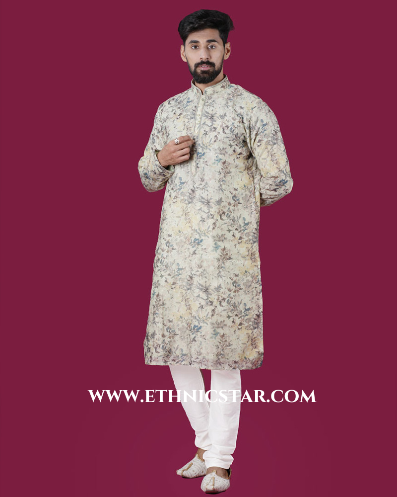 Festive Wear Floral Printed Kurta Pajama In Cotton Silk